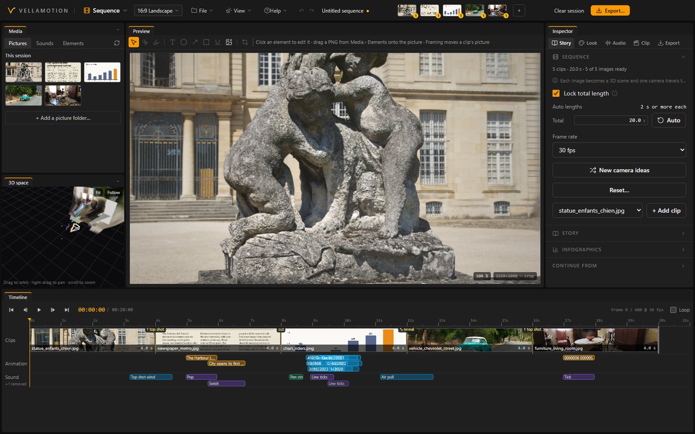 The Sequence workspace with its exported clip